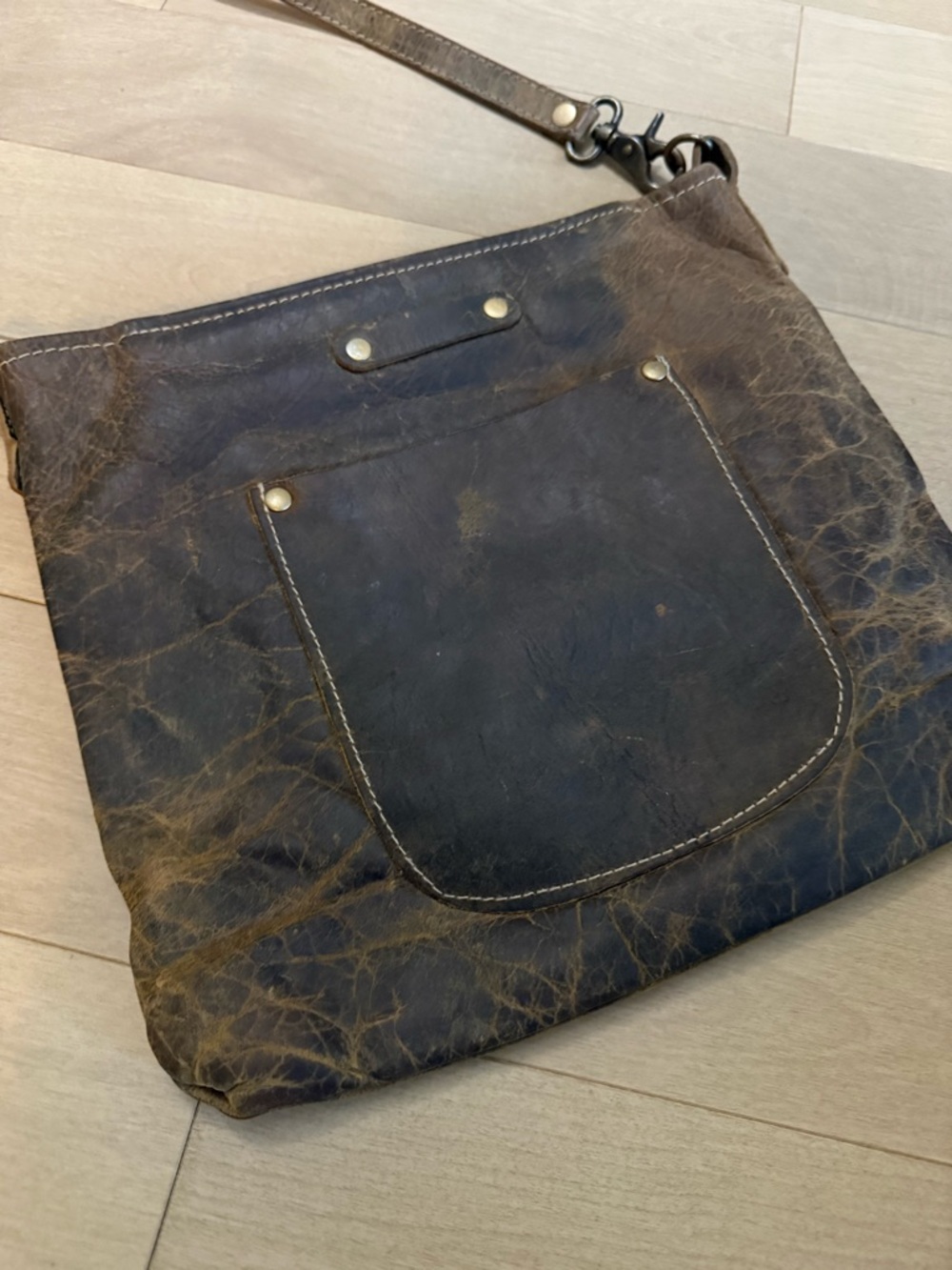 Myra Bag Distressed Two-Tone Brown Leather Messenger